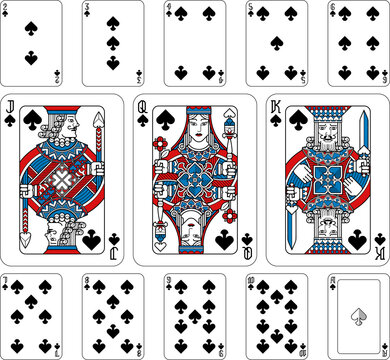 Playing Cards Spades Red Blue and Black