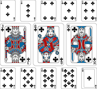 Playing Cards Clubs Red Blue and Black