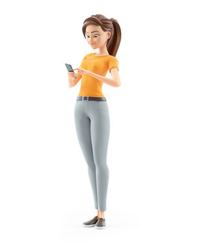 3d woman looking her mobile phone