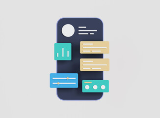 Fototapeta premium 3D mobile app development. Mobile web design and user interface optimization concept. 3D rendering.