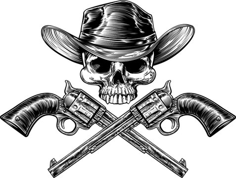 Sheriff Star Cowboy Hat Skull and Pistols