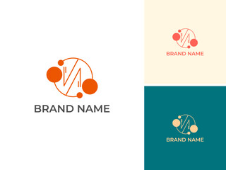 ILLUSTRATION LETTER N WITH CIRCLE DOT TECH LOGO ICON DESIGN VECTOR