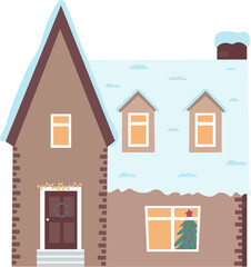 Vector illustration of Scandinavian Houses. Set of isolated decorated buildings for New Year and Christmas