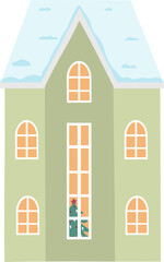 Vector illustration of Scandinavian Houses. Set of isolated decorated buildings for New Year and Christmas