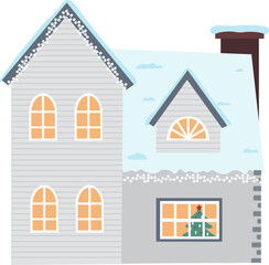 Vector illustration of Scandinavian Houses. Set of isolated decorated buildings for New Year and Christmas