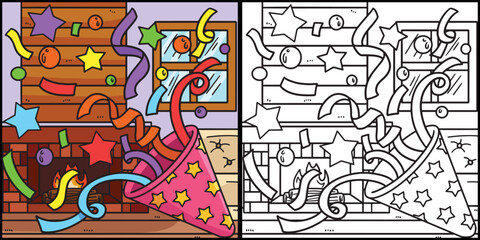 New Year Confetti Coloring Page Illustration