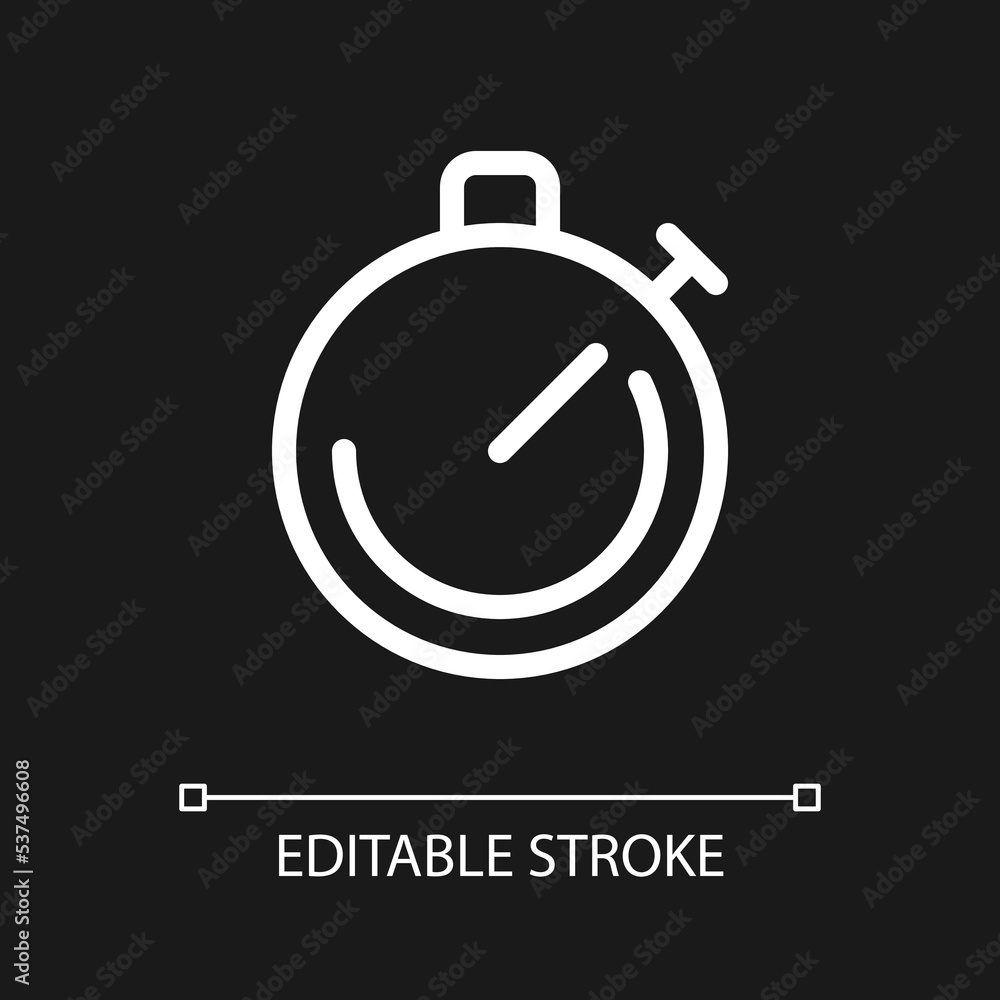 Poster stop watch pixel perfect white linear ui icon for dark theme. countdown tool. sport competition. vec