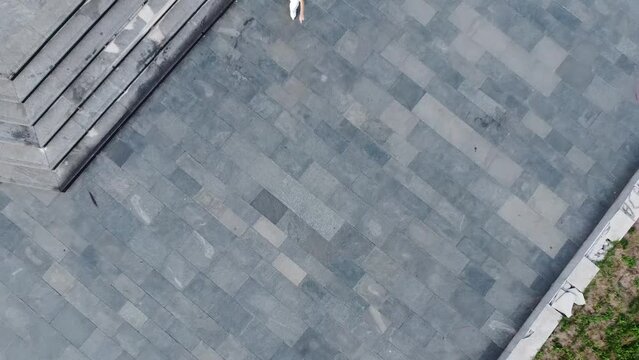 The girl moves freely on roller skates