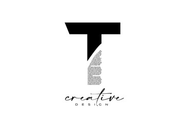 T Letter Logo Design with Creative letter T made of Black text font Texture Vector