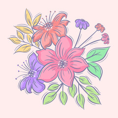 Hand drawn flower bouquet full color