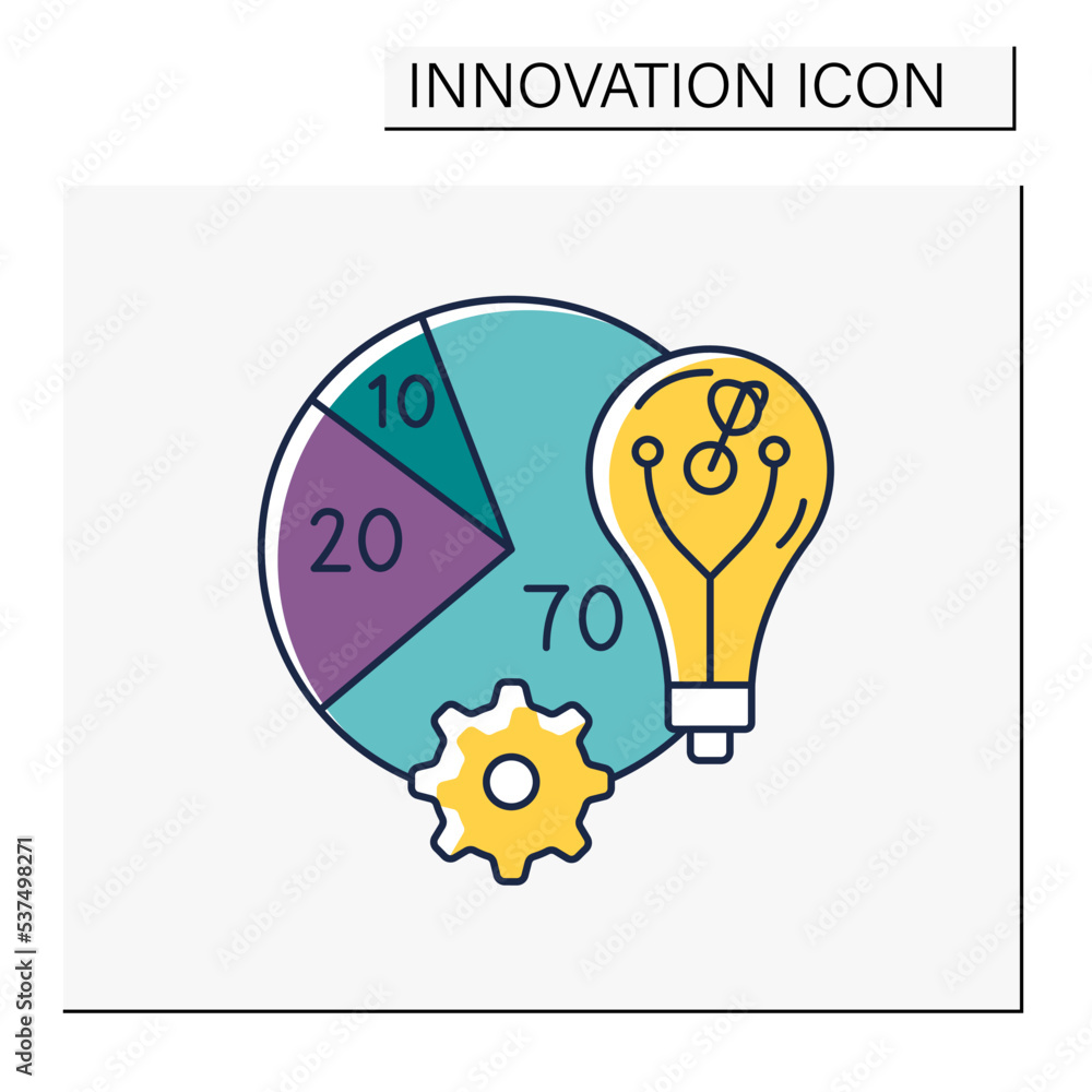 Aufkleber rule color icon. allocating resources rule. core,adjacent and transformational innovation. new idea.