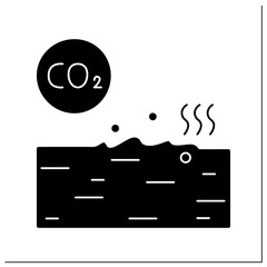 Ocean Co2 pollution glyph icon. Water resources acidification. Environmental danger, global ecosystem sustainability.Filled flat sign. Isolated silhouette vector illustration