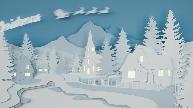 Merry Christmas Greetings Card With Winter Landscape. Merry Christmas and Happy New Year Background. Animation of a merry christmas postcard with landscape
