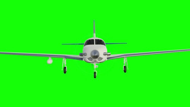 Piston Engine Aircraft coming towards camera on Green Screen With Alpha Matte