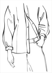 Fashionable girl in a shirt and jeans close-up. Vector art illustration of a trendy look. Illustration in line art style. Street style image for magazine and fashion design.