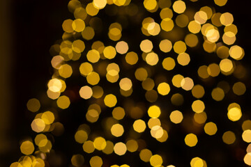 Festive Christmas tree yellow light holiday background