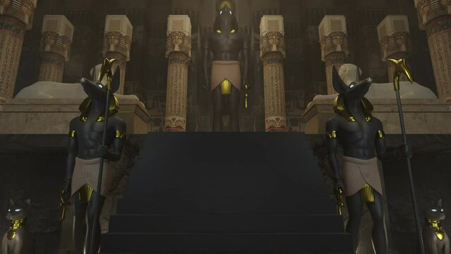Animated ancient egyptian temple including statues