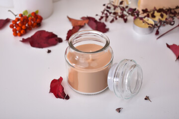 Small Glass Candle with Autumn decorations