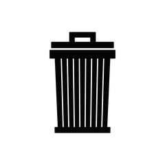 Trash bin icon in black flat glyph, filled style isolated on white background