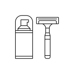 Razor, hair removal blade with shaving foam icon in line style icon, isolated on white background