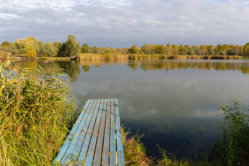 fishing bridge on lake