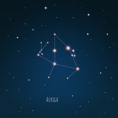 Constellation Auriga on the background of starry sky. Constellation scheme collection Vector illustration	