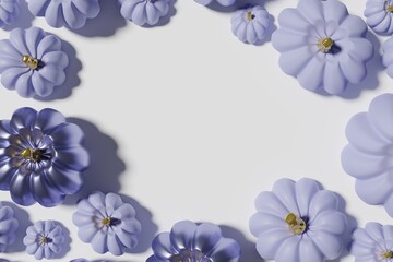 3d render of pink and purple pumpkins flat lay pattern on a white background