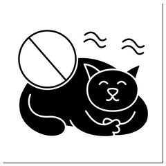 Allergy to cats glyph icon. Symptoms of allergic reaction to cats coat. Intolerance of hairy animals. Healthcare concept. Filled flat sign. Isolated silhouette vector illustration