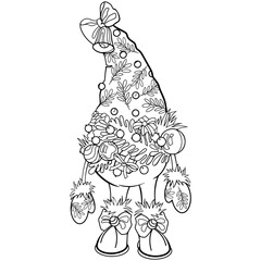 Colouring page, drawing Christmas tree with hand and lags , colouring book, children colouring book, 