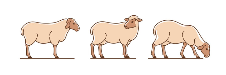 Cartoon sheep flat icon. Сute animals set of icons.