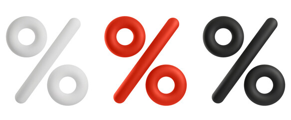 3d icons of the percentage sign are red, white and black - obrazy, fototapety, plakaty
