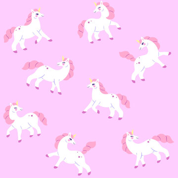 Unicorn with pink mane. Unicorn mascot cartoon character. Stylized  pattern for banner, flyer, sticker, label.