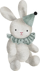 Watercolor vector plush toy bunny isolated on white background.
