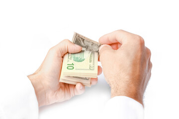 Business Money dollars in the hands on a white background