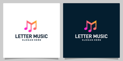 Notes music logo with initial letter m logo graphic design vector illustration. Symbol, icon, creative