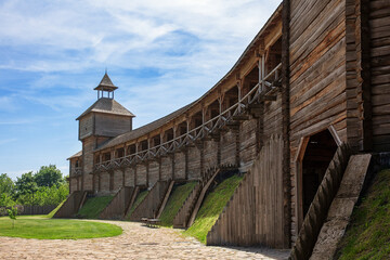 Obraz premium Reconstruction of historic wooden fortress in Baturyn, Chernihiv region, Ukraine