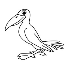 Cute crow bird cartoon characters vector illustration. For kids coloring book.