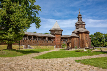 Reconstruction of historic wooden fortress and church in Baturyn, Chernihiv region, Ukraine