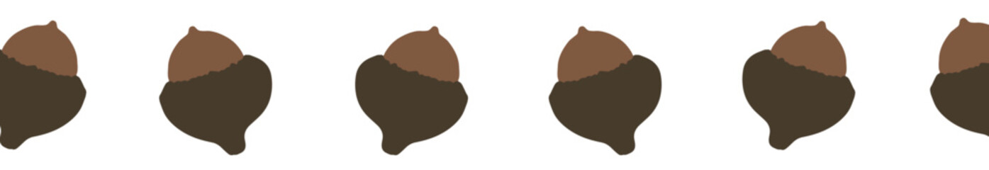 Vector seamess border with acorns. Cute oak acorns on white background.