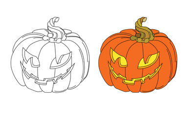 Halloween pumpkin. Hand drawn vector illustration for coloring book, greeting cards, emblems, icons