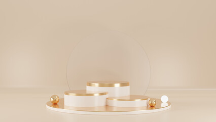 3D rendering of pink and gold pedestal podium,minimal podium blank space for beauty cosmetic product