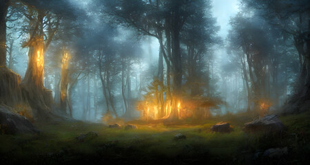 Illustration Detailed Mystical Beautiful Forest