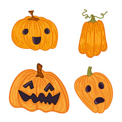 Halloween pumpkins, spooky jack o lantern isolated on white background.