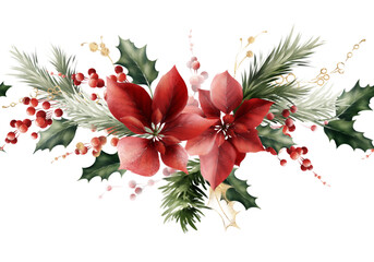 Seamless Christmas Border, Christmas frame, Christmas greeting card, can be used as invitation card for wedding, birthday and other holiday and  summer background. Botanical art. Watercolor   - 537511485