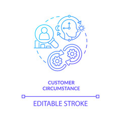 Customer circumstance red gradient concept icon. Know your client needs. Behavioral marketing research abstract idea thin line illustration. Isolated outline drawing. Myriad Pro-Bold fonts used