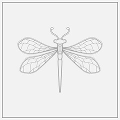 Art nouveau style dragonfly insect basic element. 1920-1930 years vintage design. Symbol motif design.