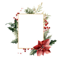 Christmas frame, Christmas greeting card, Border  can be used as invitation card for wedding, birthday and other holiday and  summer background. Botanical art. Watercolor   - 537511824