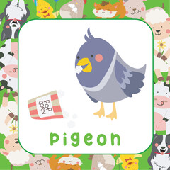 Cute flashcards animal farm edition. Educational printable game cards. Colorful printable flashcard. Ready to print file. Educational card for preschool. Vector illustration.