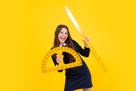 Excited face. Back to school. Teenager school girl on isolated background. School supplies. Amazed expression, cheerful and glad. - Powered by Adobe