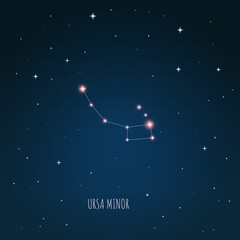 Obraz na płótnie Canvas Constellation Ursa minor on the background of starry sky. Constellation scheme collection Vector illustration 
